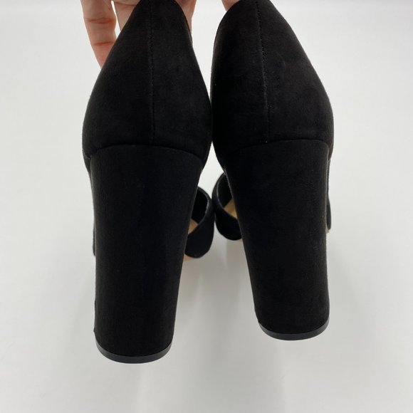 ASOS Black Pointed Toe Heel Pumps D’orsay Suede Block Heel NWOT - Picture 8 of 10
